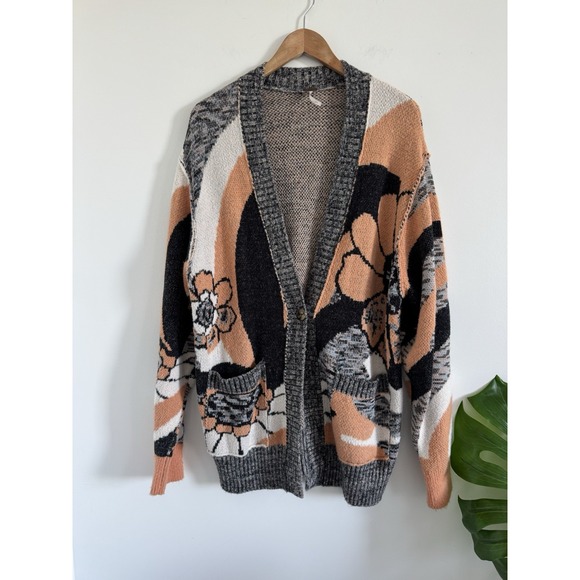 Free People Sweaters - Free People Cardigan Front Button August Peach Gray Petals Combo S Oversize